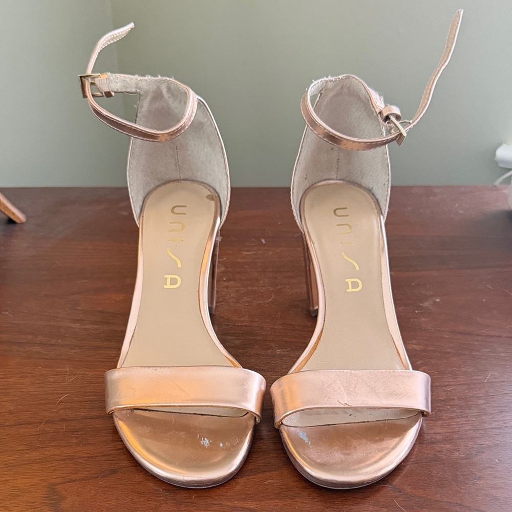 Unisa Rose Gold Ankle Strap Heels